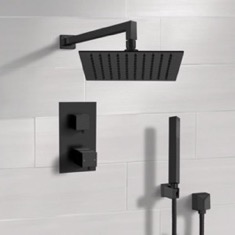 Matte Black Thermostatic Shower System with Handheld, Rain Shower Head, Shower Faucet Set